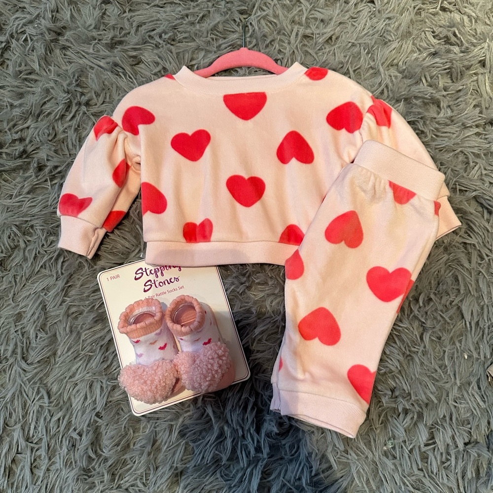 Two piece pink heart jogging suit